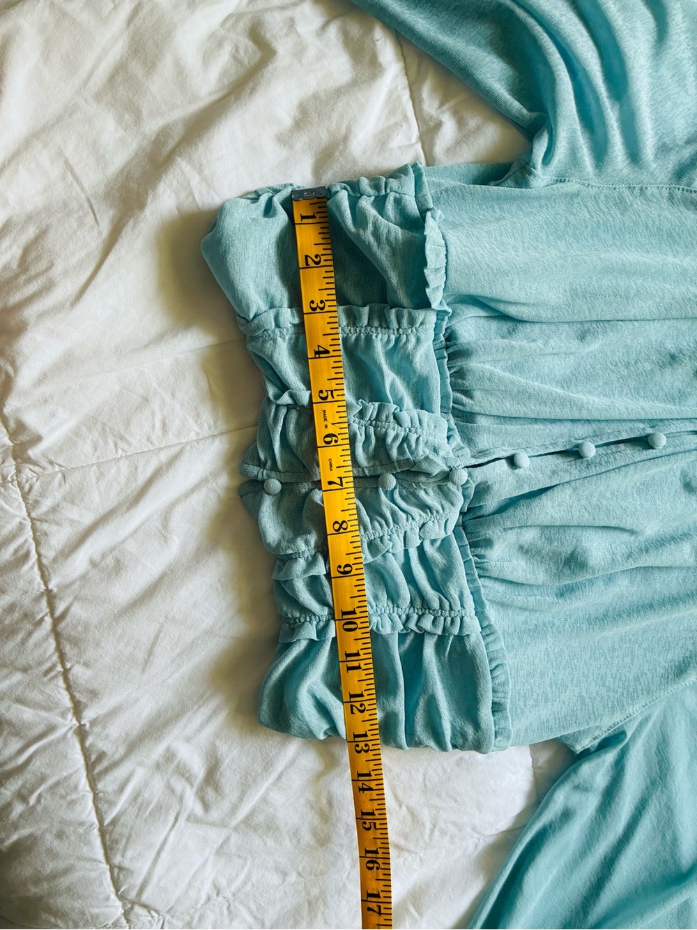 Anthropology Light Blue Ruched Button-Front Crop Top - Picture 7 of 10